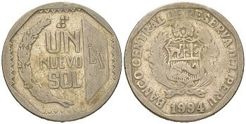 Перу 1 новый соль 1994 KM 308 медно-никель 4616-1124