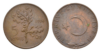 Турция 5 курушей 1974 KM 890.3 бронза 4684-1226