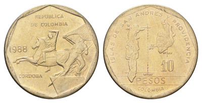 Колумбия 10 песо 1988 KM 270 медь цинк нкиель UNC 4662-625