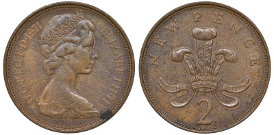 Великобритания 2 пенса 1971 Елизавета II (1952-2022) KM 916, Spink 4235 (C1) бронза 4681-717