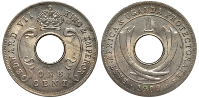 Британская Восточная Африка и Уганда 1 цент 1909 Эдуард VII (1902-1910) KM 5a медно-никель UNC 4556-543