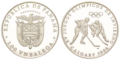 Панама 1 бальбоа 1988 XV зимние Олимпийские игры, Калгари 1988 - Хоккей X M4 медно-никель PROOF 3711-1514