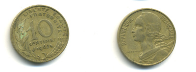 ФРАНЦИЯ 10 САНТИМОВ 1962 ТИП MARIANNE KM 929 медь алюминий никель 176-819