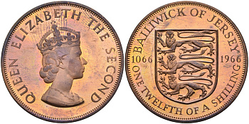 Джерси 1/12 шиллинга 1966 900 лет Нормандскому завоеванию, тираж 30000 экз. KM 26 бронза PROOF 4583-442