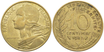 ФРАНЦИЯ 10 САНТИМОВ 1987 ТИП MARIANNE KM 929, LE FRANC 144.27 медь алюминий никель 116-266