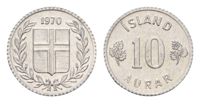 Исландия 10 эйре 1970 KM 10a алюминий UNC 4690-725