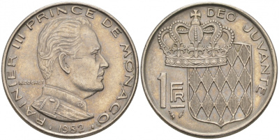 Монако 1 франк 1982 Ренье III (1949-2005) KM 140 никель 73-1411