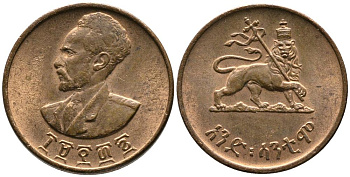 Эфиопия 1 цент 1943-1944 EE 1936, Хайле Селассие I, второе правление (1930-1936)  KM 32 медь 4549-535