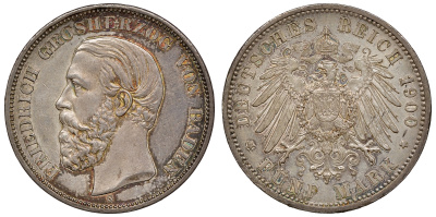 Баден 5 марок 1900 Фридрих I (1856-1907) J. 29, KM 268 серебро aUNC 10-002-13