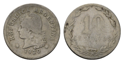 Аргентина 10 сентаво 1920 KM 35 медно-никель 4154-1152