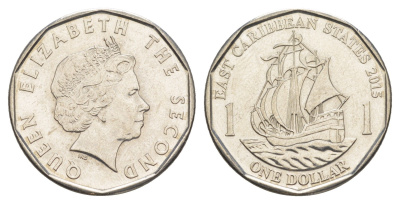 Восточные Карибские острова (Карибы) 1 доллар 2015 KM 39a сталь плакированная никелем 4646-246