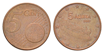 Греция 5 евроцентов 2007 KM 183 сталь плакированная медью 4627-1136