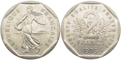 ФРАНЦИЯ 2 ФРАНКА 1979 СЕЯТЕЛЬ KM 942.1, LE FRANC 272.3 никель 111-1044