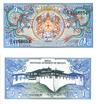 БУТАН 1 НГУЛТРУМ 1986 КОРОЛЕВСКАЯ ЭМБЛЕМА, РИНПУНГ-ДЗОНГ В ПАРО БУДДИЙСКИЙ МОНАСТЫРЬ, В ОРИГИНАЛЬНОМ БУКЛЕТЕ Pick 12 бумага UNC (ПРЕСС) 7215-2-2