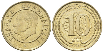 Турция 10 курушей 2021 KM 1241 медь цинк никель 4124-1157