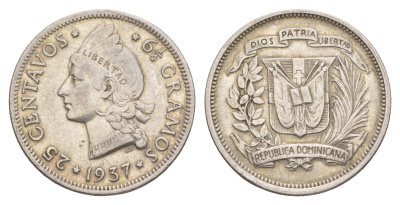 Доминиканская Республика (Доминикана) 25 сентаво 1937 KM 20 серебро 1521-233