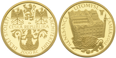 Чешская Республика 2000 крон 2002 Костел, ренессанс, в оригинальной коробке KM 61 золото PROOF 00-000-00