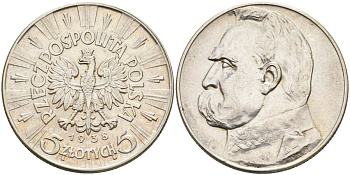 Польша 5 злотых 1938 w, Пилсудский KM 28, Parchimowicz 118d серебро 443-1241