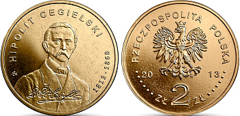 Польша 2 злотых 2013 MW, 100 лет со дня рождения Хиполит Цегельский KM 880 нордик UNC 4676-1041