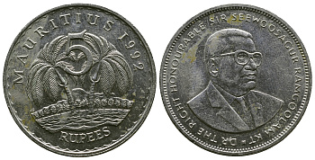 Маврикий 5 рупий 1992 Сивусагур Рамгулам KM 56 медно-никель 4381-246