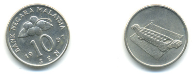 Малайзия 10 сенов 1997 цветок KM 51 медно-никель 3999-555