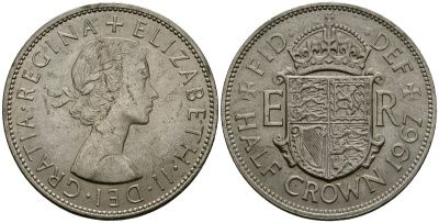 Великобритания 1/2 кроны 1967 Елизавета II (1952-2022) KM 907, Spink 4145 медно-никель 4125-615