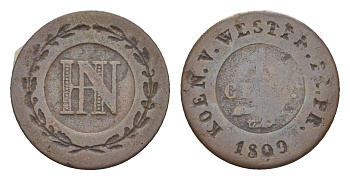 Вестфалия 1 сантима 1809 C, Жером Бонапарт (1807-1813) KM 107 медь 633-1311