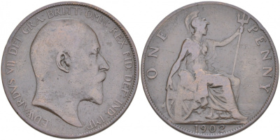 Великобритания 1 пенни 1902 Эдуард VII (1901-1910) KM 794.1, Sp 3990A бронза 69-142