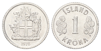 Исландия 1 крона 1978  KM 23 алюминий UNC M84-09
