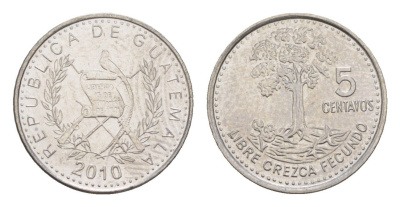 Гватемала 5 сентаво 2010 KM 276.6a сталь плакированная никелем UNC 4644-259