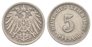 Германия 5 пфеннигов 1906 D KM 11, J. 12 медно-никель 4701-1037