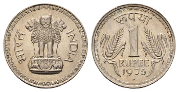 Индия 1 рупия 1975 KM 78.2 медно-никель UNC 3855-921