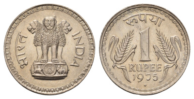 Индия 1 рупия 1975 KM 78.2 медно-никель UNC 3855-921