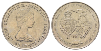 Остров Вознесения (Асенсьон) 25 пенсов 1981 Свадьба Принца Чарльза и Леди Дианы KM 3 медно-никель BU 4537-912