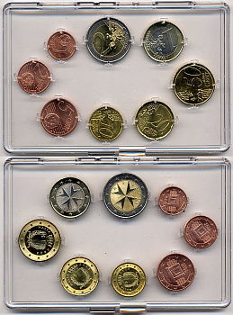 Мальта официальный набор из 8 монет (1, 2, 5, 10, 20 и 50 евроцентов; 1 и 2 евро) 2008  KM 125, 126, 127, 128, 129, 130, 131 и 132 UNC 3-4-4-24