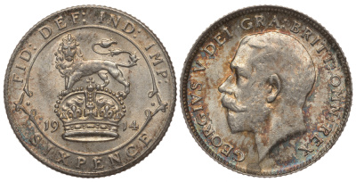 Великобритания 6 пенсов 1914 Георг V (1910-1936) KM 815, Spink 4014 серебро 1074-8-74