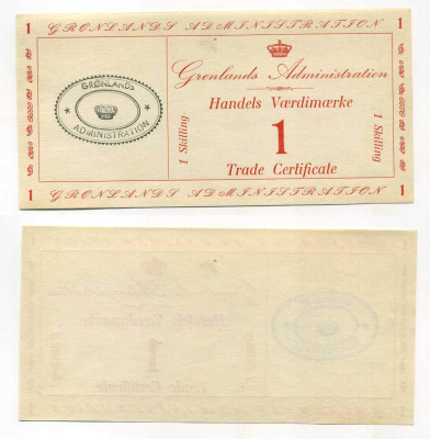 Гренландия 1 скиллинг 1942 торговый сертификат Pick M8 бумага UNC (пресс) 451-263-1