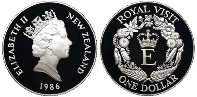 Новая Зеландия 1 доллар 1986 Королевский визит, Елизавета II (1952-2022), в оригинальной коробке KM 56а серебро PROOF 7-4-1-44