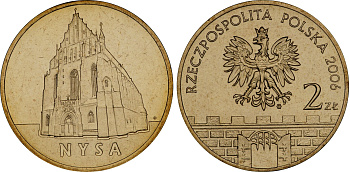 Польша 2 злотых 2006 MW, серия польские города, Ныса (Nysa) KM 570 нордик UNC 4676-427