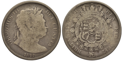 Великобритания 1/2 кроны 1817 Георг III (1760-1820) KM 667, Spink 3788 серебро 1520-1211