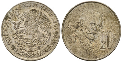 Мексика 20 сентаво 1975 Франциско Индалеси KM 442 медно-никель 4596-1117