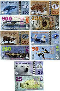 Арктика набор из 5 банкнот 25, 50, 100, 250, 500 полярных долларов 2017 пластик UNC (пресс) 449-10-1
