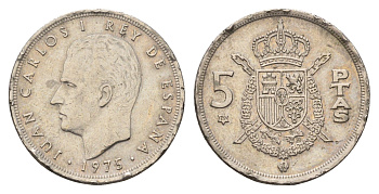 Испания 5 песет 1975 (79) Хуан Карлос I (1975-2014) KM 807 медно-никель 4633-922