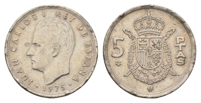 Испания 5 песет 1975 (79) Хуан Карлос I (1975-2014) KM 807 медно-никель 4633-922