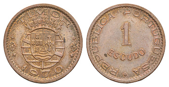 Португальский Тимор 1 эскудо 1970 KM 19 бронза aUNC 4646-741