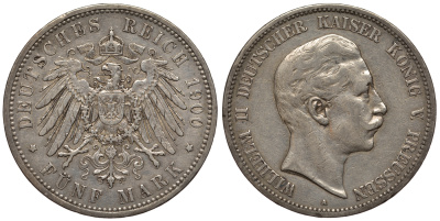 Пруссия 5 марок 1900 Вильгельм II (1888-1918) KM 523, J. 104 серебро 00-1067-10-32