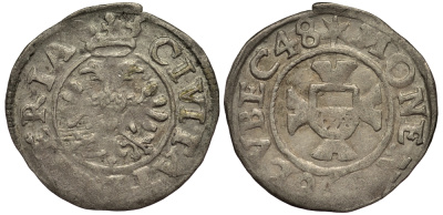 Любек зехлинг (6 пфеннигов) 1648 Behrens 450 серебро 1519-1535