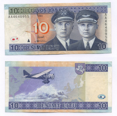 ЛИТВА 10 ЛИТОВ 2001 AA Pick 65 бумага 7205-25-3