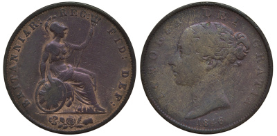 Великобритания 1/2 пенни 1846 Виктория (1837-1901) KM 726, Spink 3949 медь 4111-513