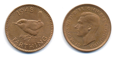 Великобритания 1 фартинг 1948 Георг VI (1936-1952) KM 843, Spink 4116 бронза 35-335
